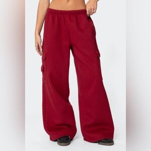 Edikted Wide Leg Cargo Pants in Deep Red